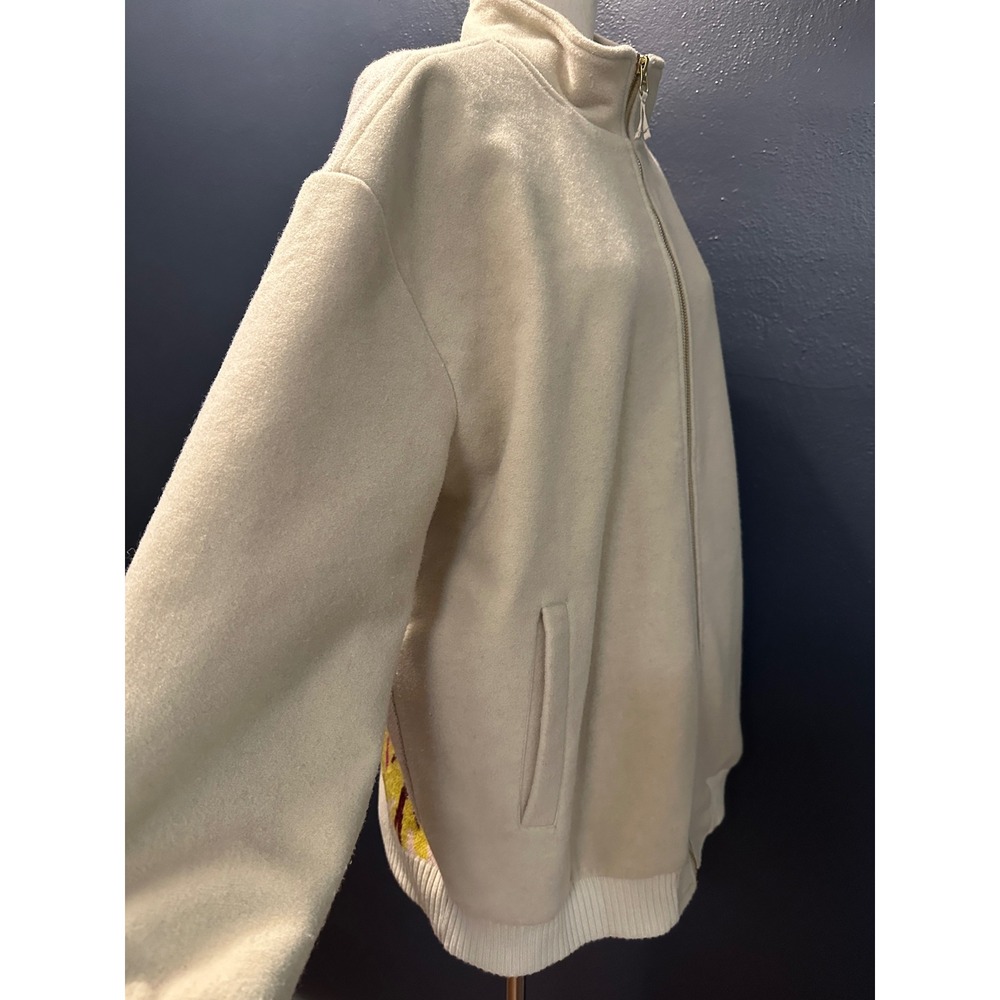 Anthropologie Tapestry Bomber Jacket M/L Cream Floral Knit Wool Blend Oversized - Picture 10 of 16